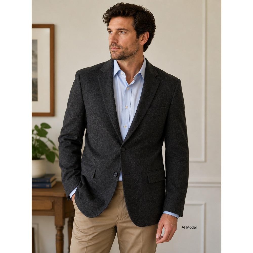 Charcoal Lambswool Cashmere Sport Coat Blazer Mens 44S 2 Button Classic